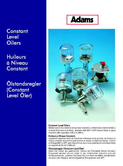 Fixed constant level oiler distributors in the UK and worldwide - Adamslube